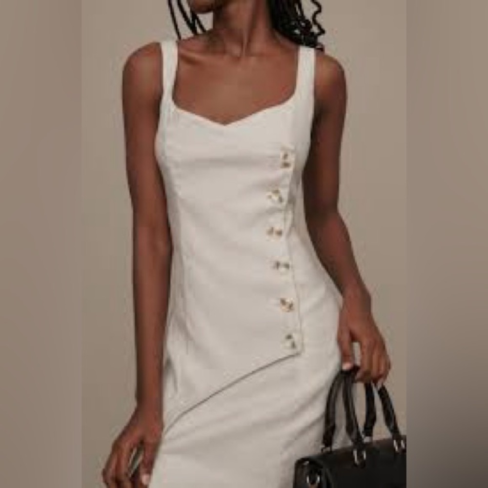 Anthropologie Sleeveless Square-Neck Linen Button Wrap Midi Dress